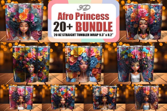 3D Afro Princess Tumbler Wrap Bundle