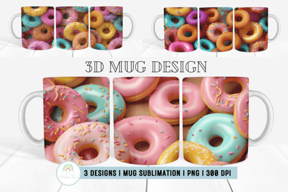 3D Donuts Mug Sublimation Wrap – Creative Designs for Every Taste