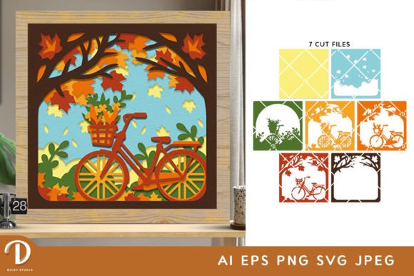 Autumn Bicycle 3D Shadow Box Paper Cut