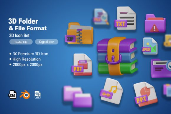 Folder File Format 3D Icon Pack: A Space-Themed Design Asset