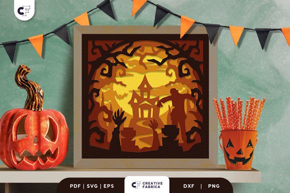 Halloween Graveyard 3D Light Box SVG: A Spooky Addition to Your Holiday Decor