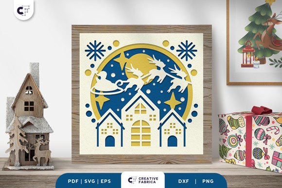 Santa Sleigh Above the Village 3D SVG: A Festive and Functional Holiday Design